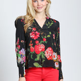 Split Neck Top w/Smocked Cuffs