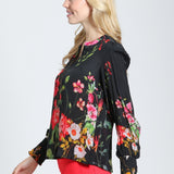 Split Neck Top w/Smocked Cuffs