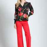 Split Neck Top w/Smocked Cuffs
