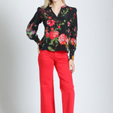 Split Neck Top w/Smocked Cuffs