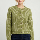 Abstract Line Grid Cropped Cozy Cardigan