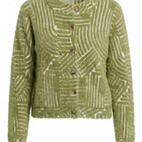 Abstract Line Grid Cropped Cozy Cardigan