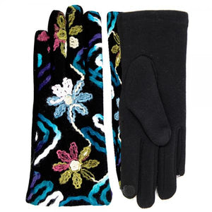 Floral Embroider Knit Glove