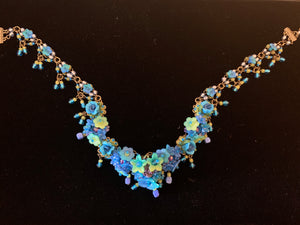 Bright Blue Monet Lillies Necklace